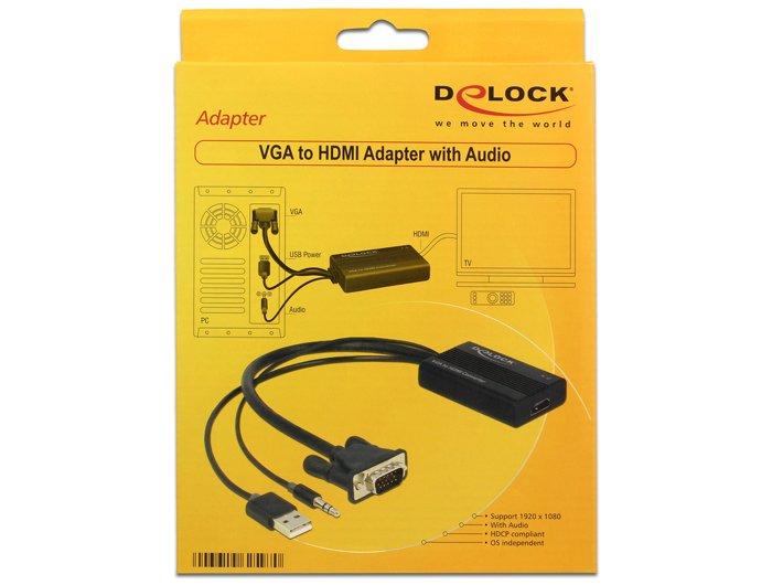 DeLock  DeLOCK 62597 Videokabel-Adapter 0,25 m HDMI Typ A (Standard) VGA (D-Sub) + 3.5mm + USB Type-A Schwarz 