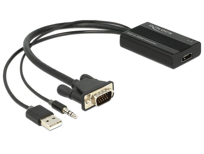 DeLock  DeLOCK 62597 Videokabel-Adapter 0,25 m HDMI Typ A (Standard) VGA (D-Sub) + 3.5mm + USB Type-A Schwarz 