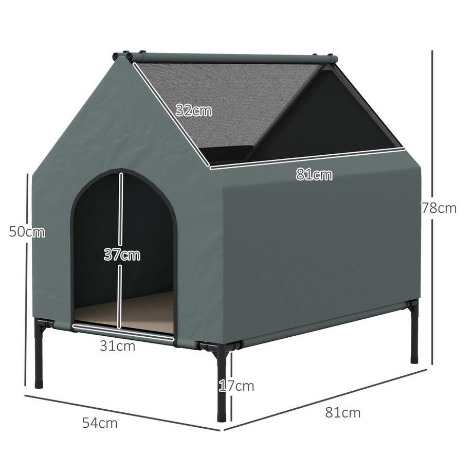 Northio  Hundehütte Hundehöhle Mesh-Fenster erhöhtes Hundebett abnehmbar Deckel Tragetasche kleine mittelgroße Hunde Oxford Grau 81x51x78cm 