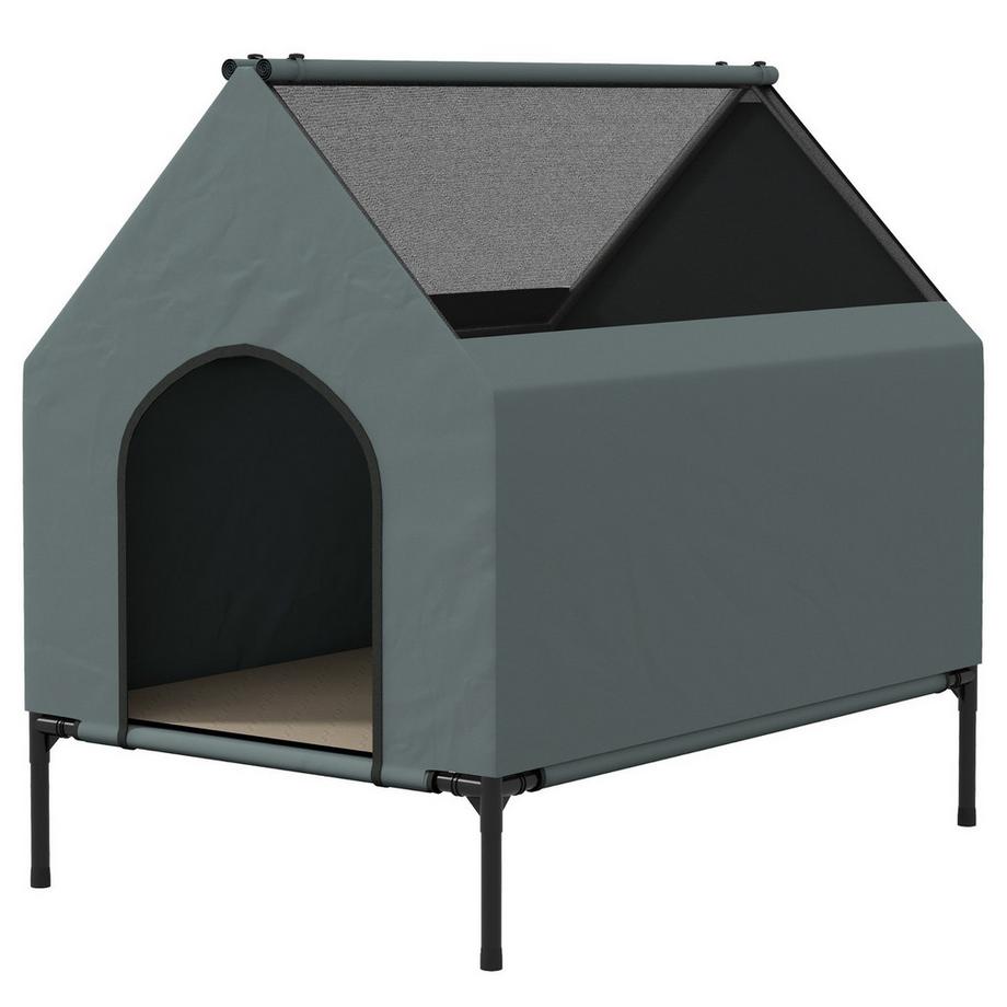 Northio  Hundehütte Hundehöhle Mesh-Fenster erhöhtes Hundebett abnehmbar Deckel Tragetasche kleine mittelgroße Hunde Oxford Grau 81x51x78cm 
