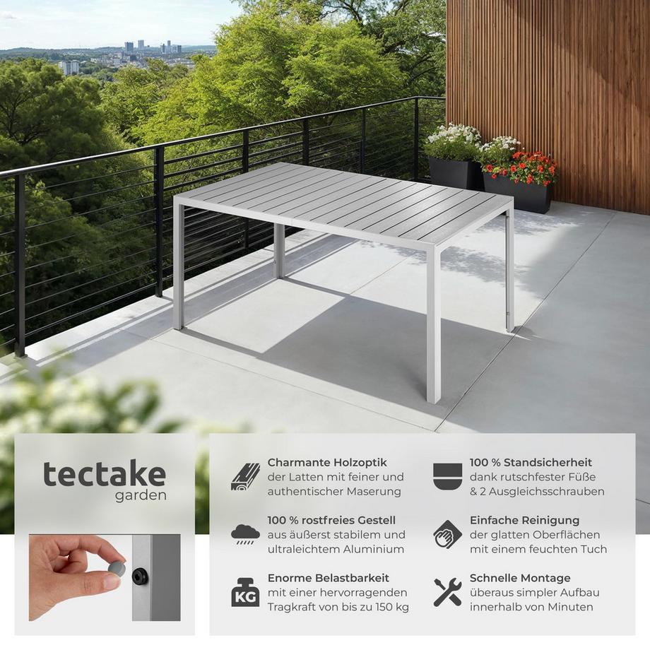 Tectake Gartentisch Bianca aus Aluminium und Kunststoff Oberfläche in Holzoptik  