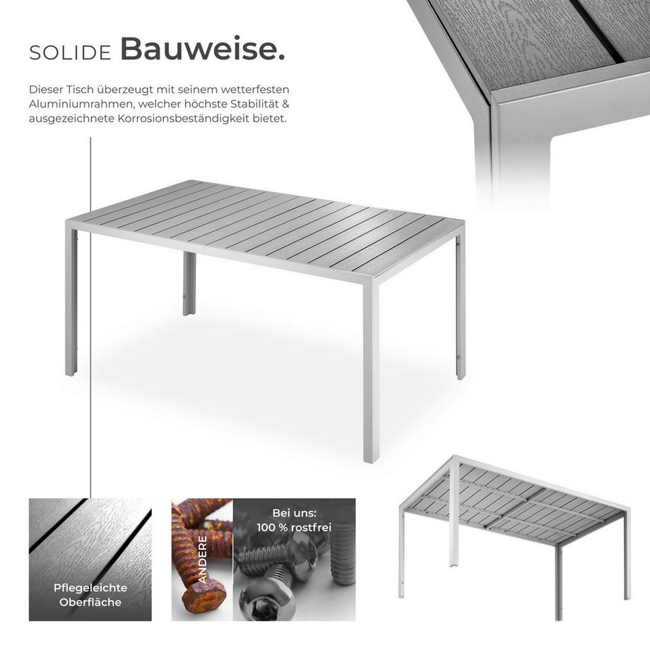 Tectake Gartentisch Bianca aus Aluminium und Kunststoff Oberfläche in Holzoptik  