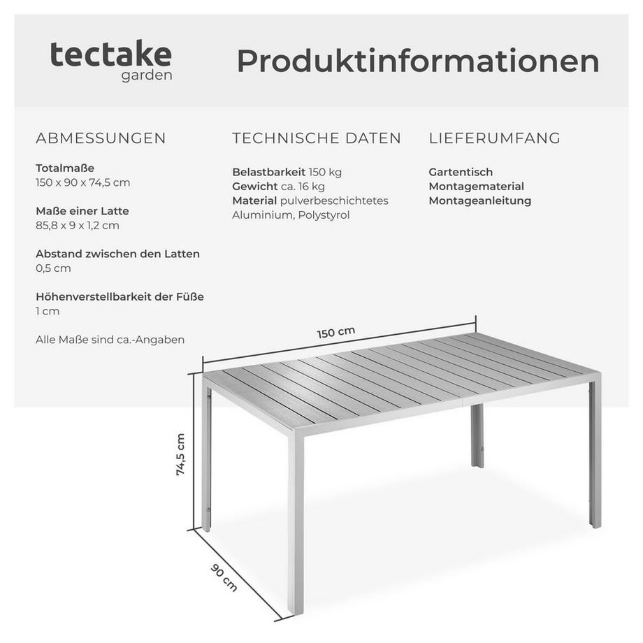 Tectake Gartentisch Bianca aus Aluminium und Kunststoff Oberfläche in Holzoptik  