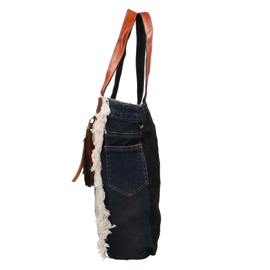 Gave Lux Borsa a tracolla in vera pelle jeans e tela  