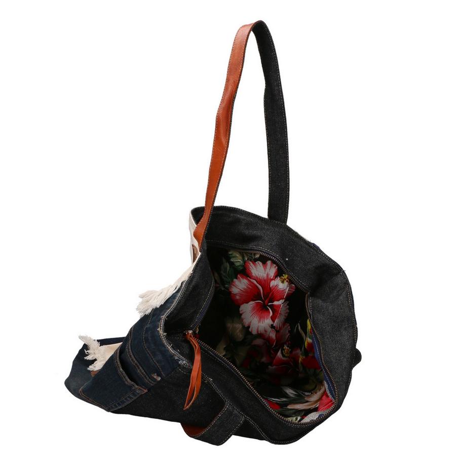 Gave Lux Borsa a tracolla in vera pelle jeans e tela  