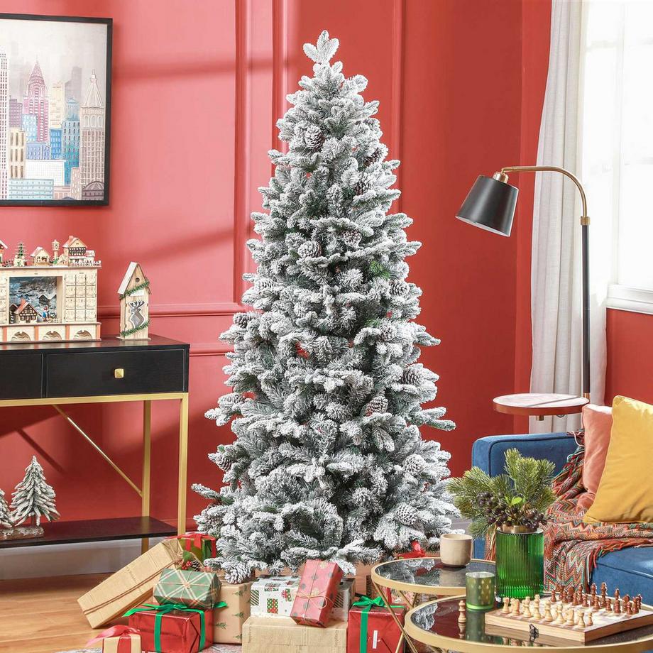 Northio Sapin de Noël artificiel 180 cm avec 1489 pointes et neige artificielle pliable avec support en métal pour une décoration de Noël festive en vert  