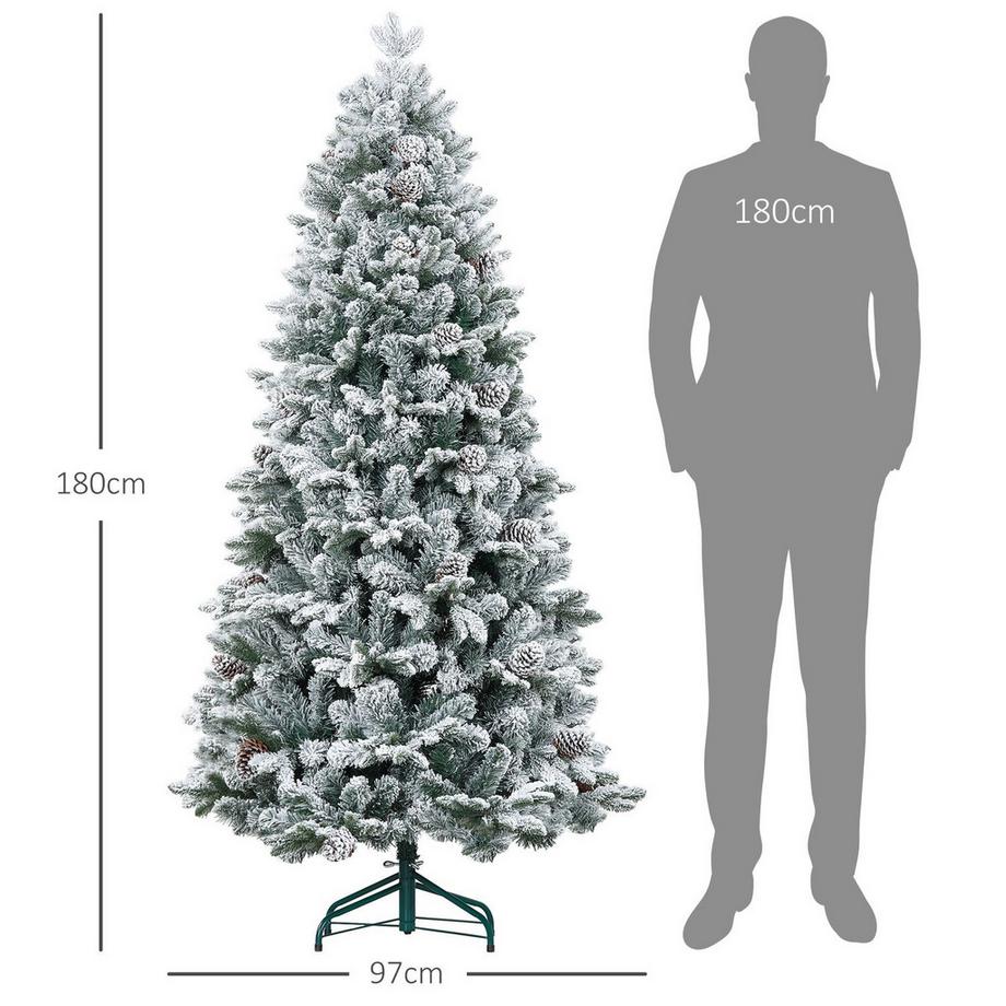 Northio Sapin de Noël artificiel 180 cm avec 1489 pointes et neige artificielle pliable avec support en métal pour une décoration de Noël festive en vert  