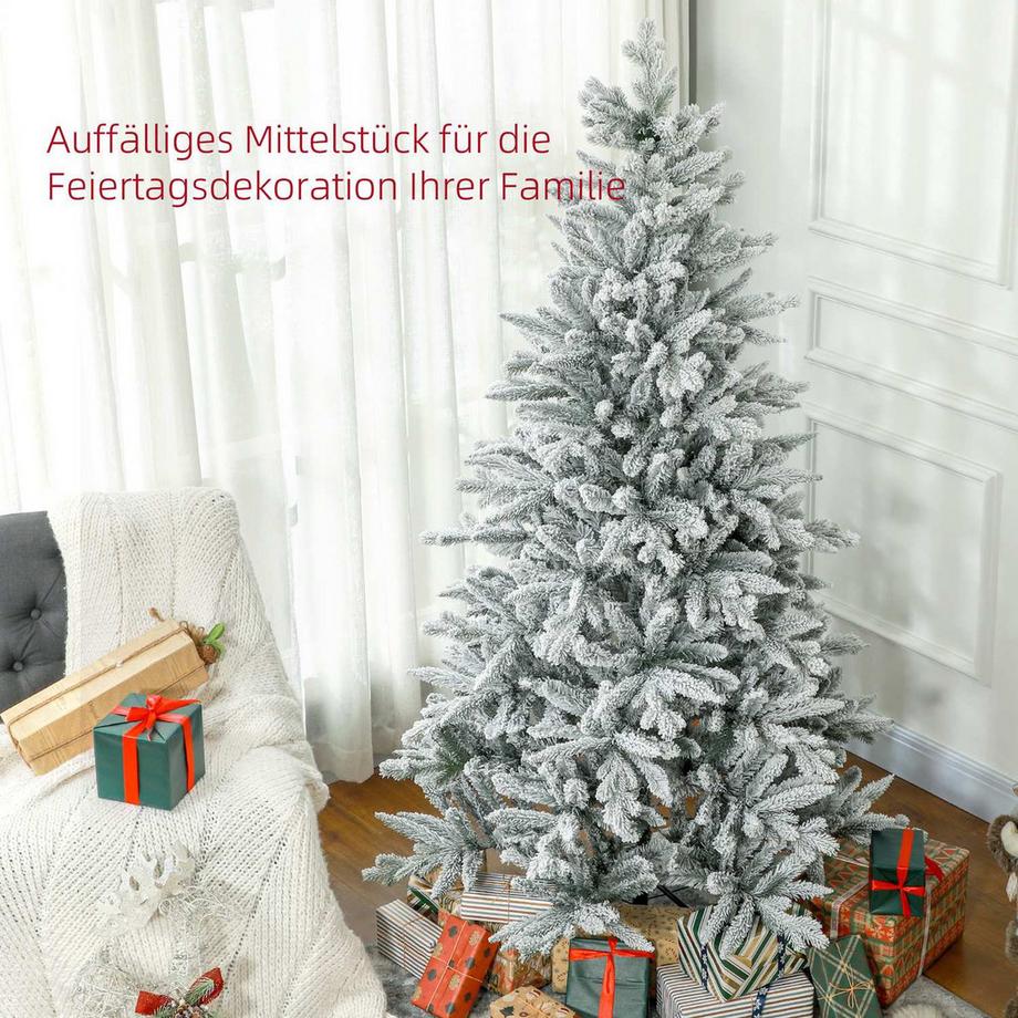 Northio Sapin de Noël artificiel 180 cm avec 1489 pointes et neige artificielle pliable avec support en métal pour une décoration de Noël festive en vert  