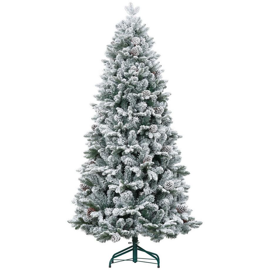 Sapin de Noël artificiel 180 cm avec 1489 pointes et neige artificielle pliable avec support en métal pour une décoration de Noël festive en vert