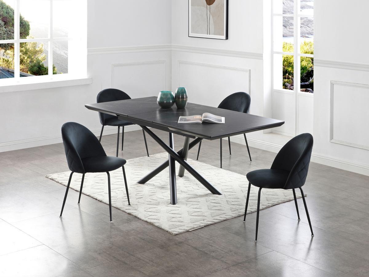 Vente-unique Tavolo da pranzo allungabile da 6 a 8 coperti in MDF, Ceramica e Metallo Effetto marmo Nero - SINAM  