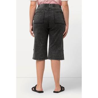 Ulla Popken  Bermuda di jeans con effetto sdrucito, taglio della gamba dritto e cintura elastica 