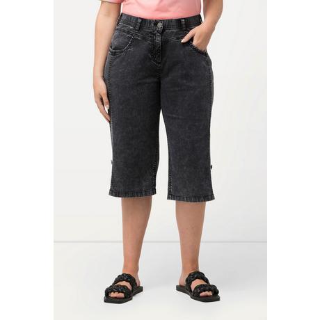 Ulla Popken  Bermuda di jeans con effetto sdrucito, taglio della gamba dritto e cintura elastica 