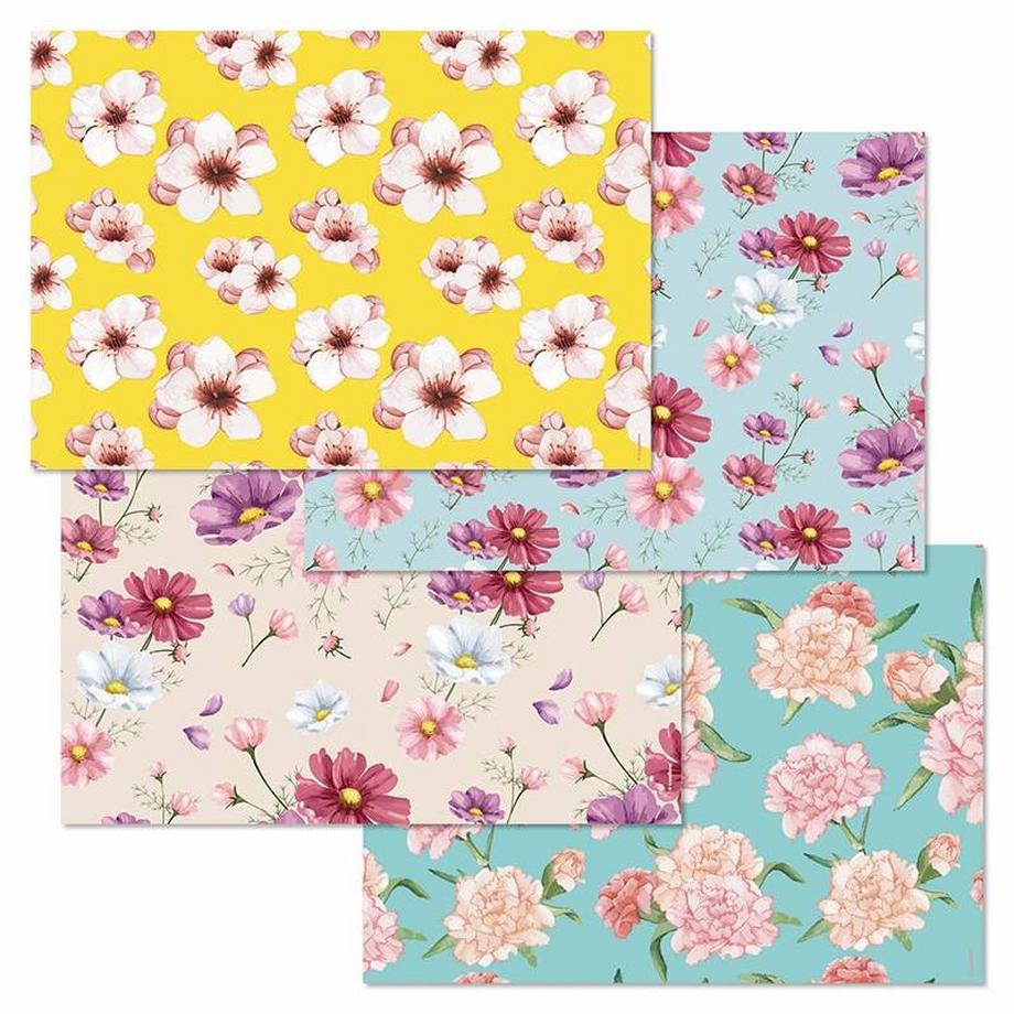 Sets de table en papier FLOWERY 4 x 12 feuilles