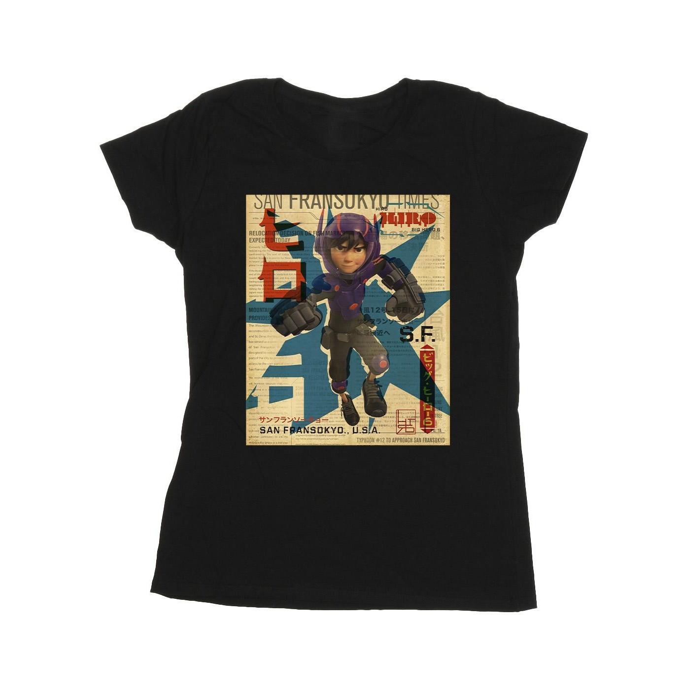 Image of Big Hero 6 Baymax Hiro Newspaper Tshirt Damen Schwarz S
