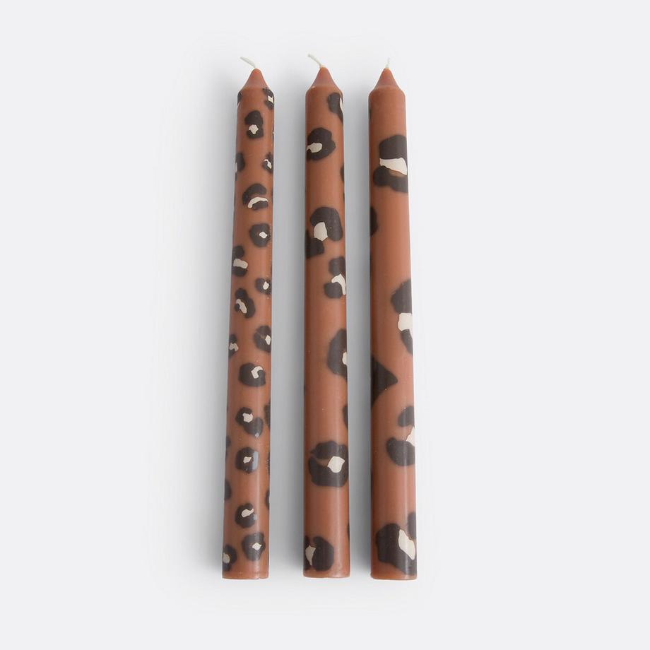 Lot de 3 bougies imprimées léopard