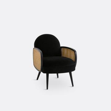 Fauteuil velours et cannage