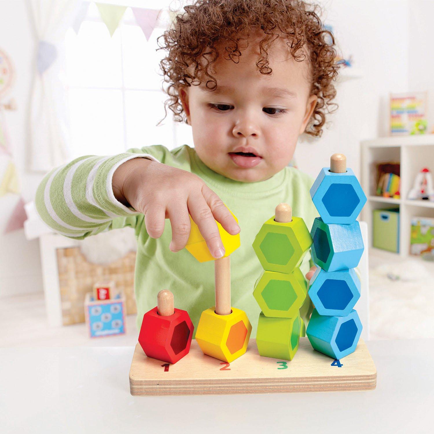 Hape  E0504 E0504-Zähl-und Steckspiel, Lernspielzeug, ab 12 Monaten, Mehrfarbig 