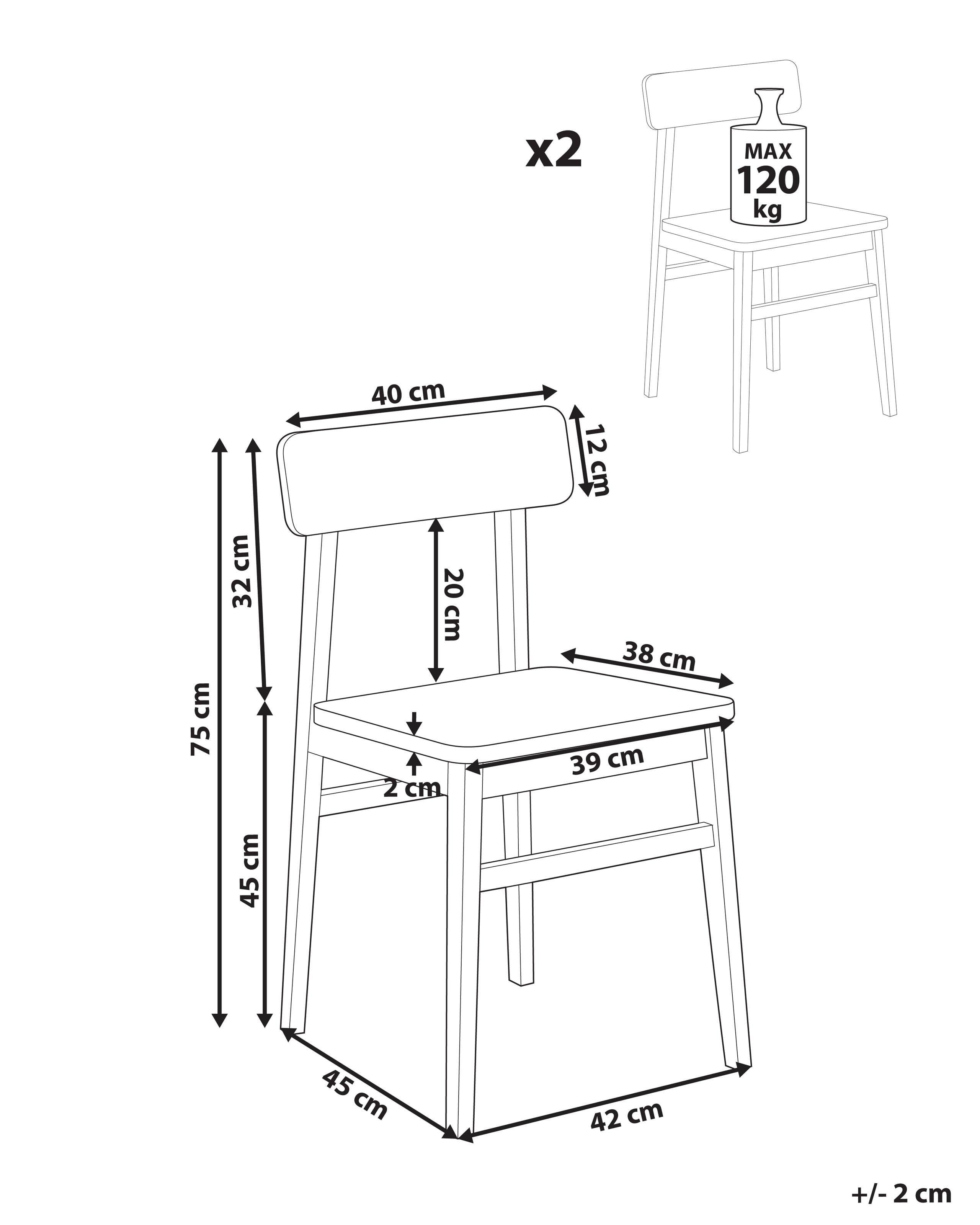 Beliani Lot de 2 chaises de salle à manger en Bois d'hévéa Traditionnel GORRE  