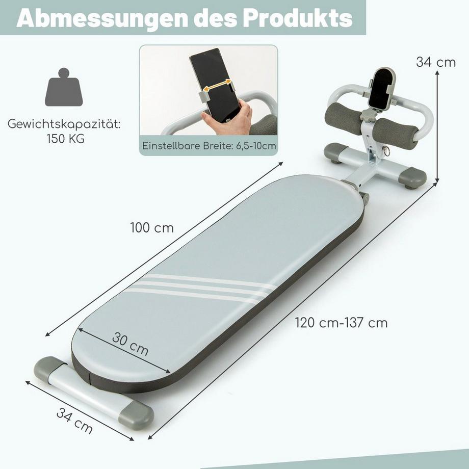 Northix  Banc abdominaux pliable avec 3 angles réglables et support pour téléphone portable. Bleu 
