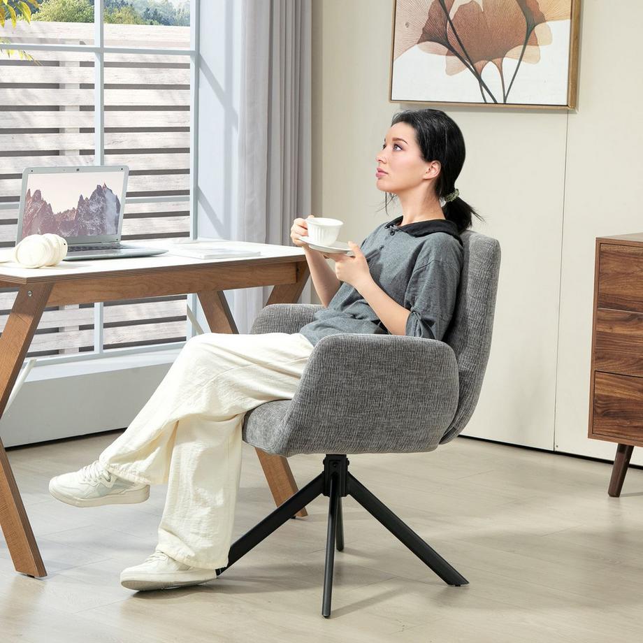 Northio Sessel Drehbar Loungesessel mit Armlehne, Wolle-Leinenoptik, modern Polsterstuhl mit Knopfheftung, Stahlbeine, für Wohnzimmer, Schlafzimmer, Dunkelgrau  