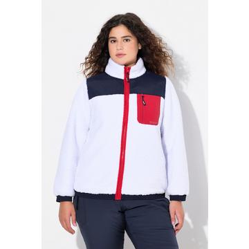Teddyfleece-Jacke, Patches, Stehkragen, 2-Wege-Zipper