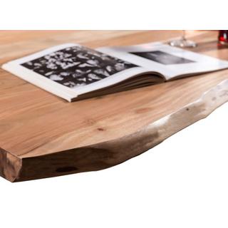 mutoni Table 160x85 cm - acacia naturel - acier brun - avec bordure d'arbre  