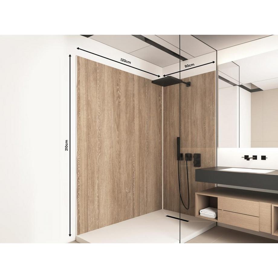Vente-unique Lot de 2 panneaux muraux de douche effet bois en aluminium avec profilés - L90 x L120 x H210 cm - ENEKO  