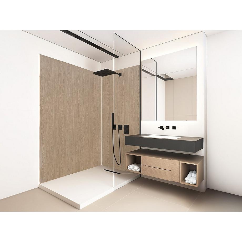 Vente-unique Lot de 2 panneaux muraux de douche effet bois en aluminium avec profilés - L90 x L120 x H210 cm - ENEKO  