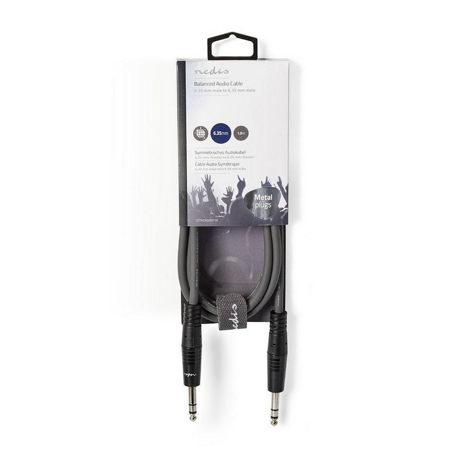 Nedis  Stereoljudkabel | 6.35 mm Hane | 6.35 mm Hane | Nickelplaterad | 1.50 m | Round | Mörkgrå | Cardboard sleeve 