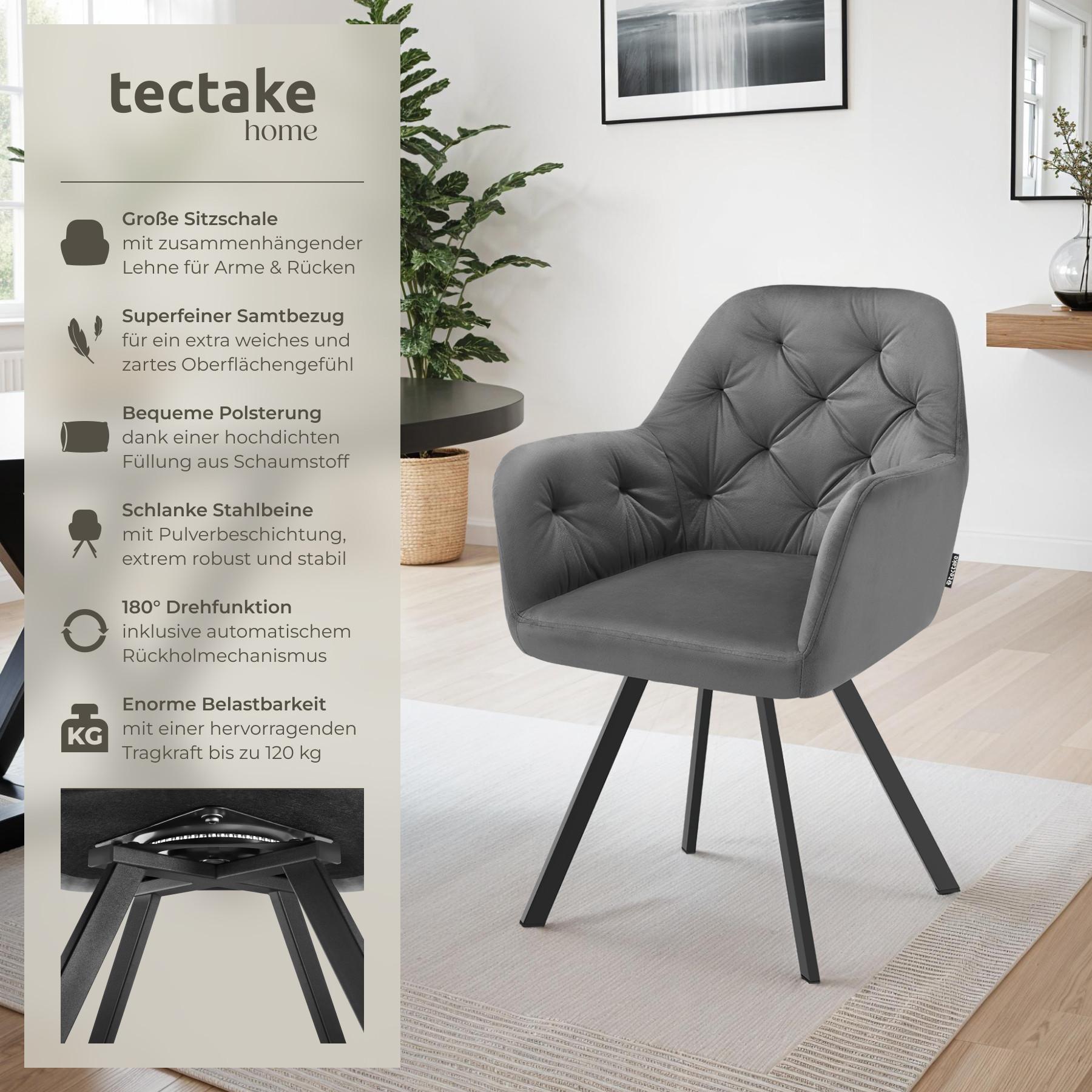 Tectake Fauteuil pivotant en velours Lucia, rembourré  