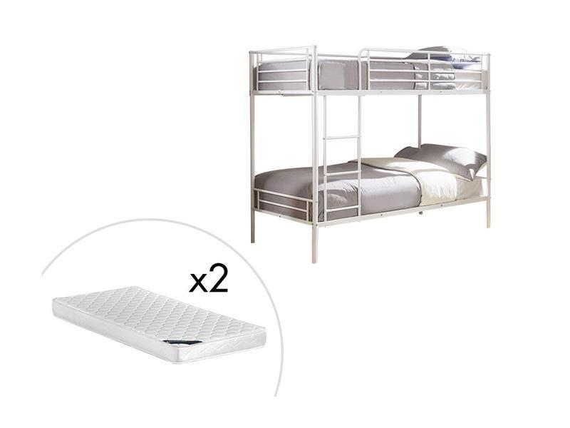 Image of Etagenbett mit Matratzen - 2 x 90 x 190 cm - Weiß - DUOTIS II Etagenbett mit Matratzen - 2 x 90 x 190 cm - Weiß - DUOTIS II