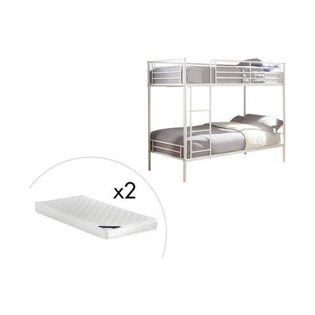 Vente-unique Letto a castello 2 x 90 x 190 cm Bianco + Materasso - DUOTIS II  