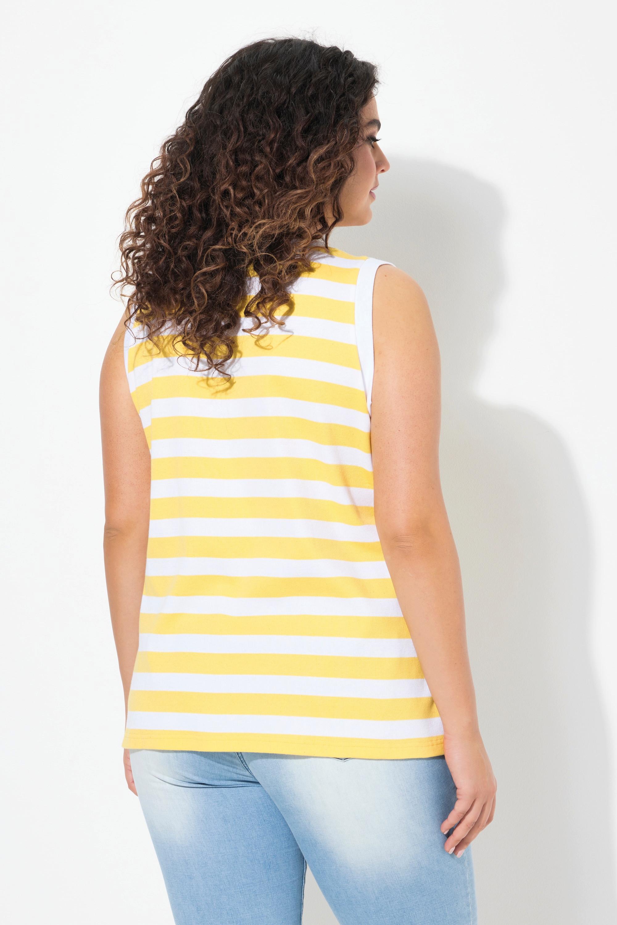 Ulla Popken Débardeur Rayé Jersey Côtelé Encolure Ronde Sans Manches  