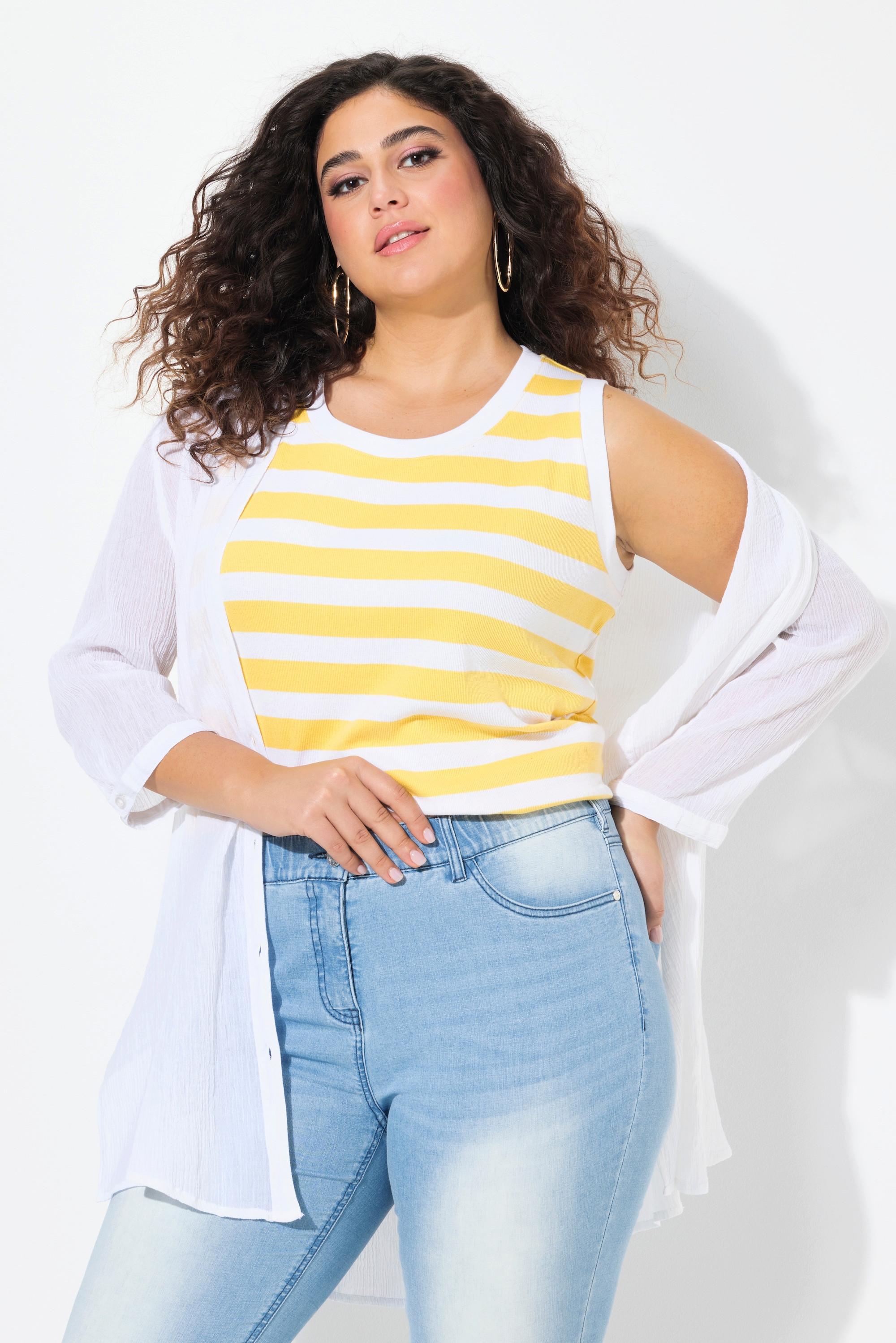 Ulla Popken Débardeur Rayé Jersey Côtelé Encolure Ronde Sans Manches  