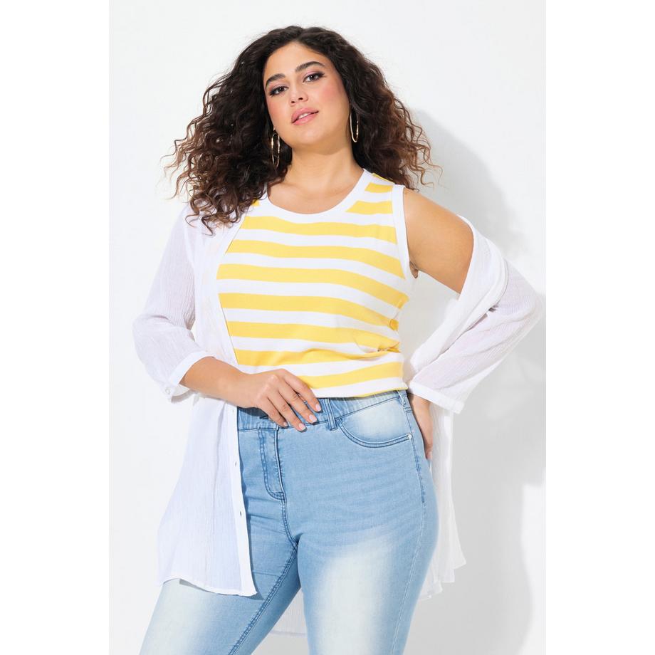 Ulla Popken Ringel Rippjersey Rundhals Ärmelloses Top  