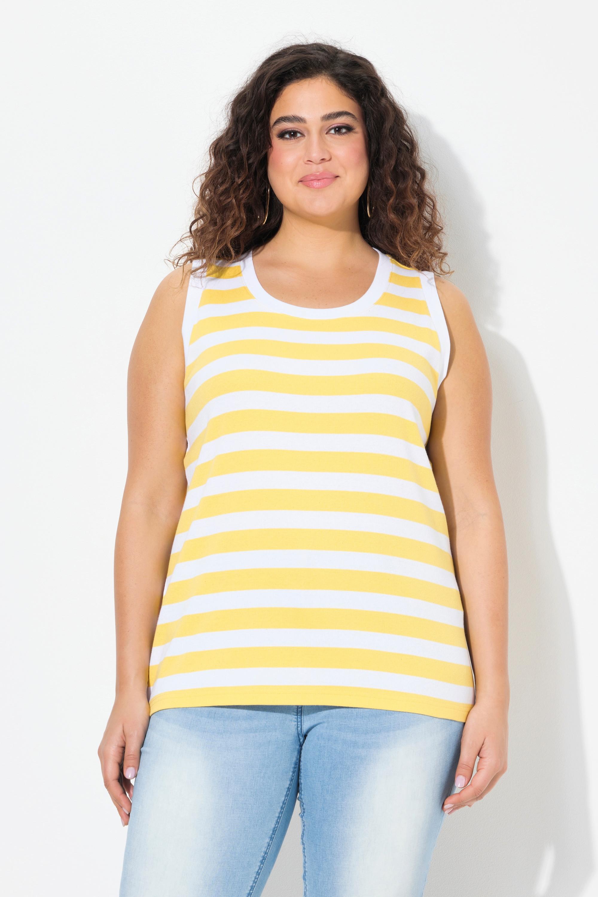 Ulla Popken Débardeur Rayé Jersey Côtelé Encolure Ronde Sans Manches  