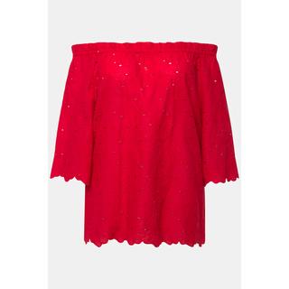 Ulla Popken  Blusa con spalle scoperte, taglio svasato, pizzo e mezze maniche 