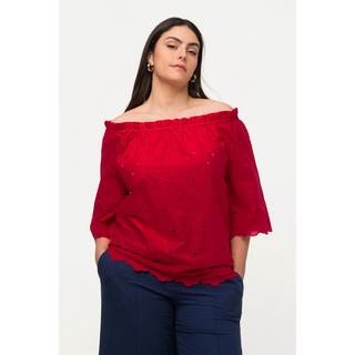 Ulla Popken  Blusa con spalle scoperte, taglio svasato, pizzo e mezze maniche 