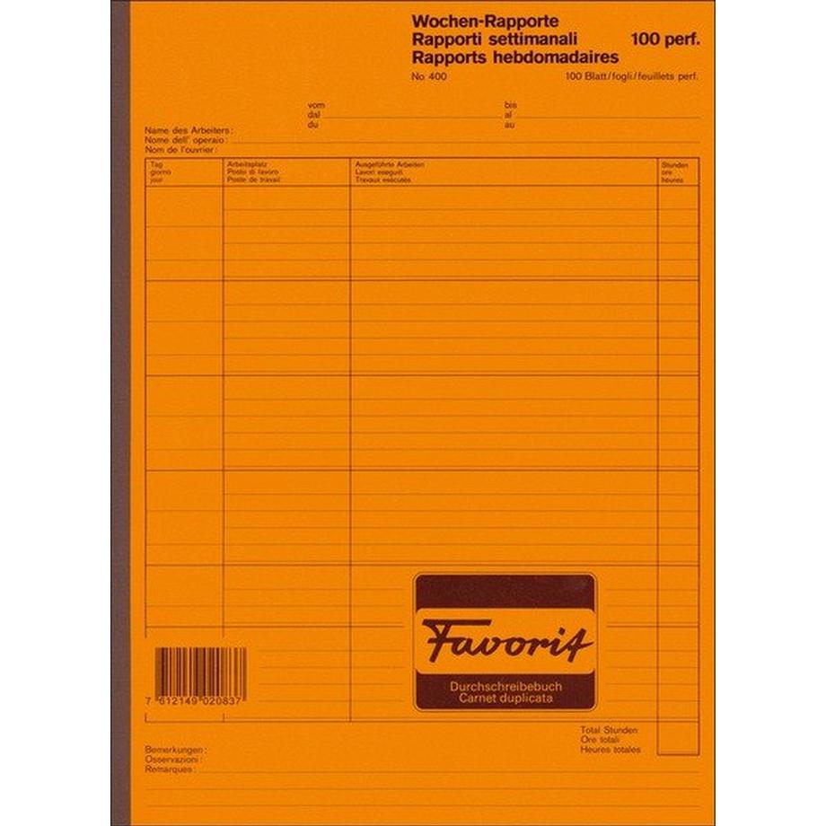 Favorit FAVORIT Wochen-Rapport D/F/I A4 400 weiss 100 Blatt  