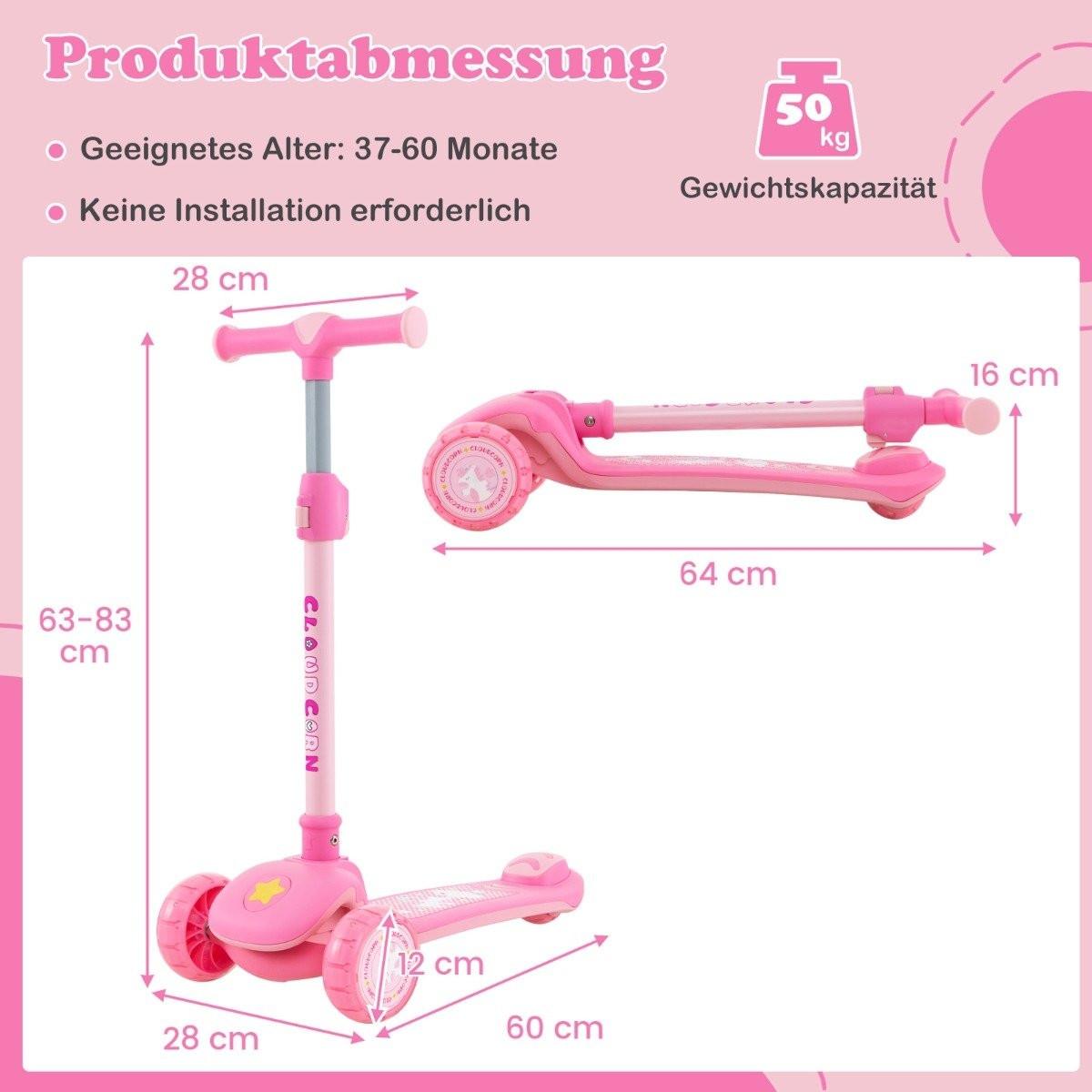 Northix  Klappbarer Kinder Roller mit PU LED Rädern & Hinterbremse Höhenverstellbarer Scooter Rosa 