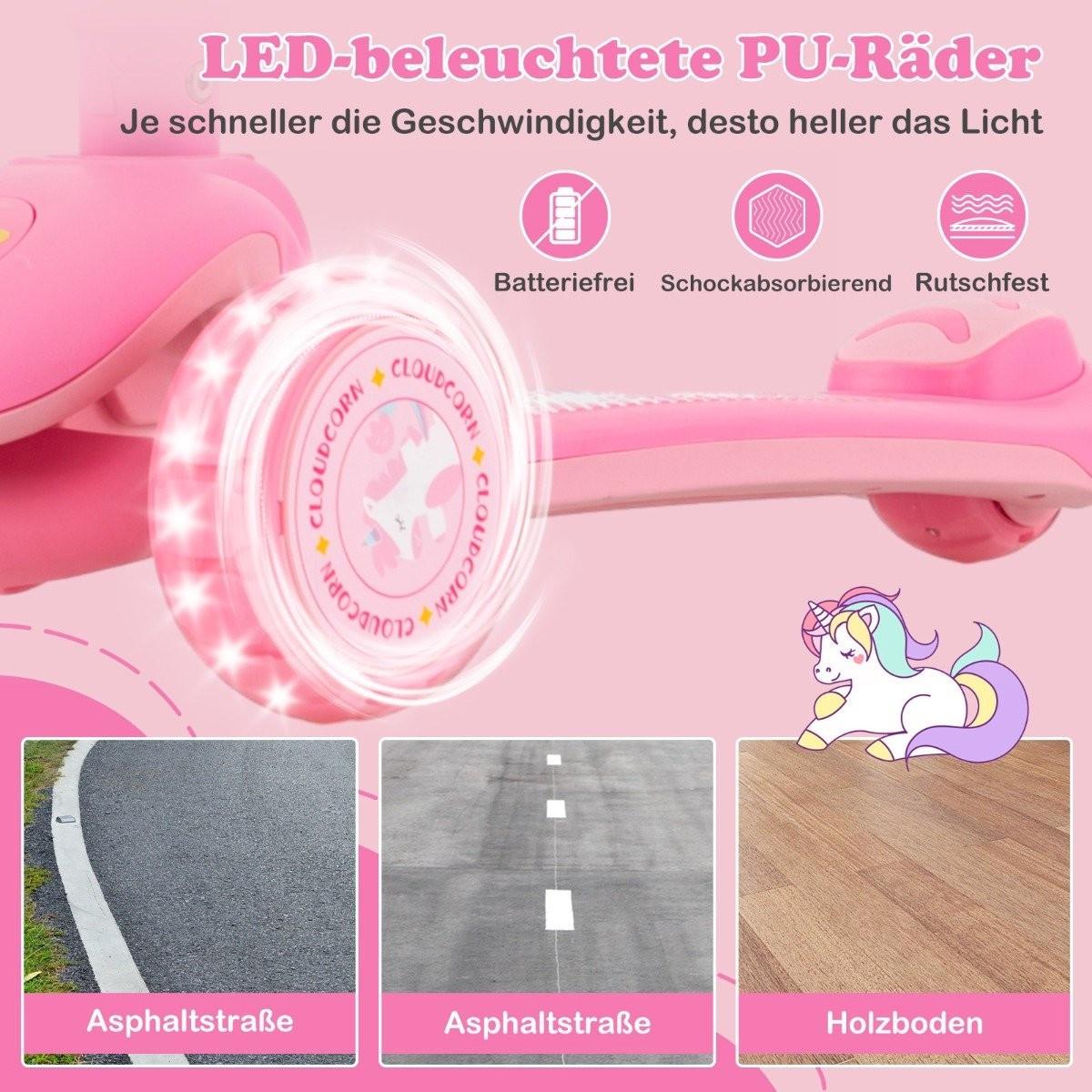 Northix  Klappbarer Kinder Roller mit PU LED Rädern & Hinterbremse Höhenverstellbarer Scooter Rosa 