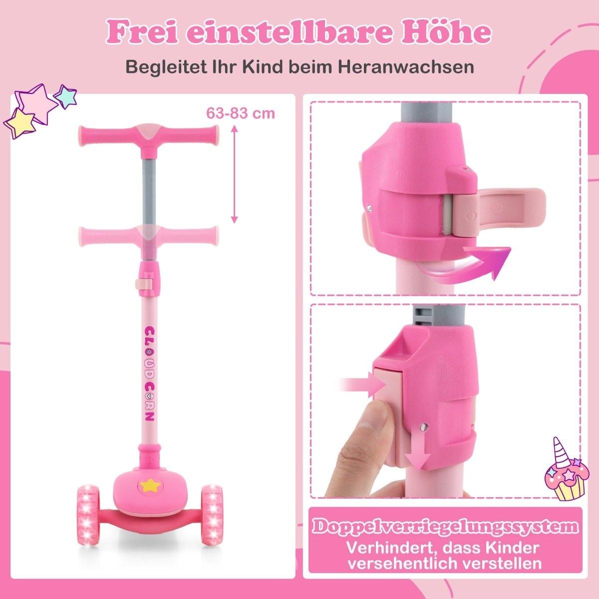 Northix  Klappbarer Kinder Roller mit PU LED Rädern & Hinterbremse Höhenverstellbarer Scooter Rosa 