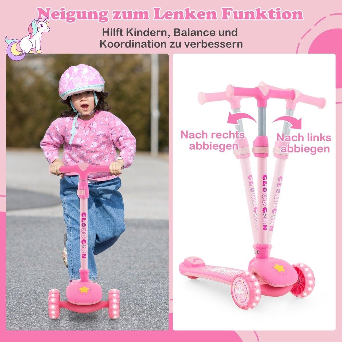 Northix  Klappbarer Kinder Roller mit PU LED Rädern & Hinterbremse Höhenverstellbarer Scooter Rosa 