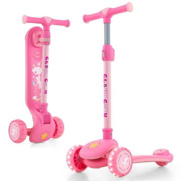 Klappbarer Kinder Roller mit PU LED Rädern & Hinterbremse Höhenverstellbarer Scooter Rosa