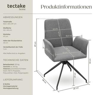Tectake Drehbarer Armlehnstuhl Daya robuster Webstoff, gepolstert 360° drehbar, höhenverstellbare Kunststofffüße  