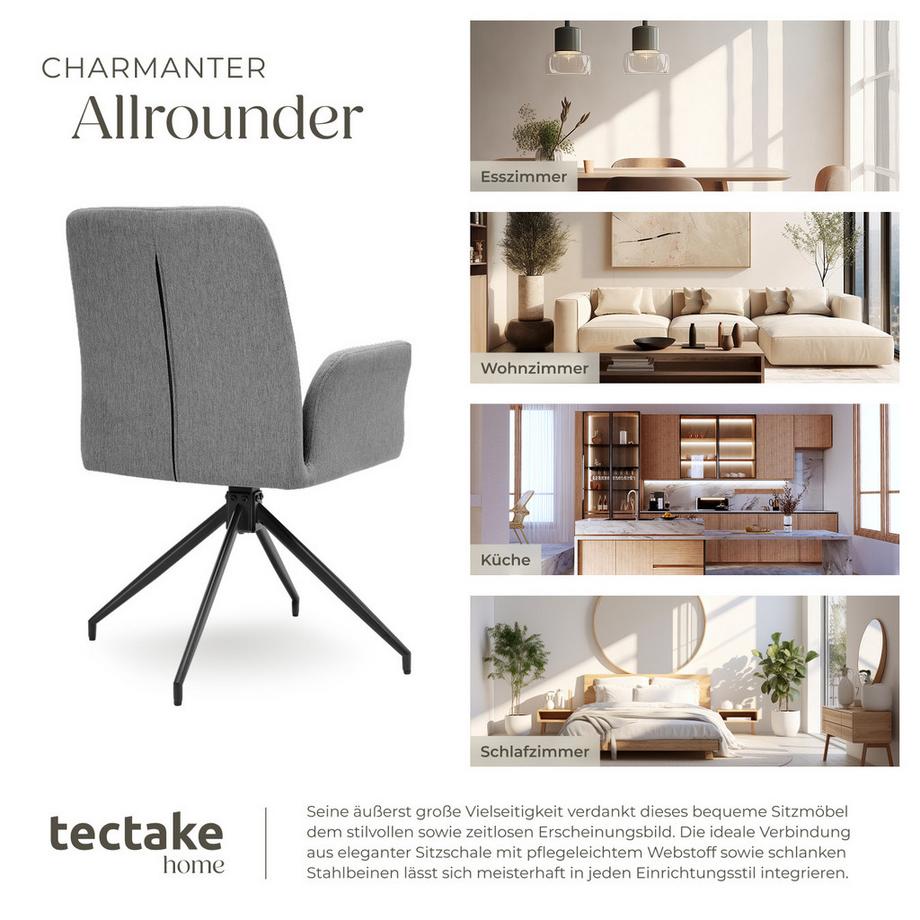 Tectake Drehbarer Armlehnstuhl Daya robuster Webstoff, gepolstert 360° drehbar, höhenverstellbare Kunststofffüße  