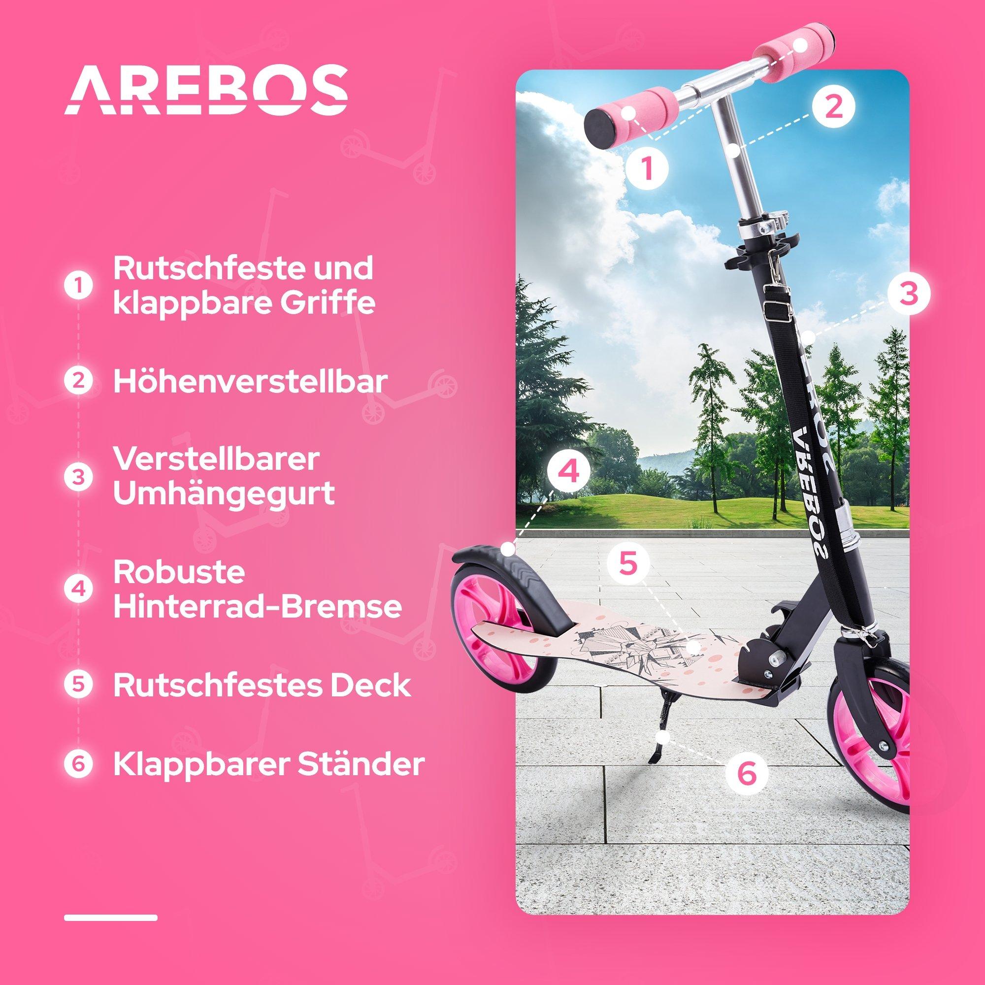 Arebos  Trottinette pour Adultes et Enfants Pliable Hauteur Ajustable 