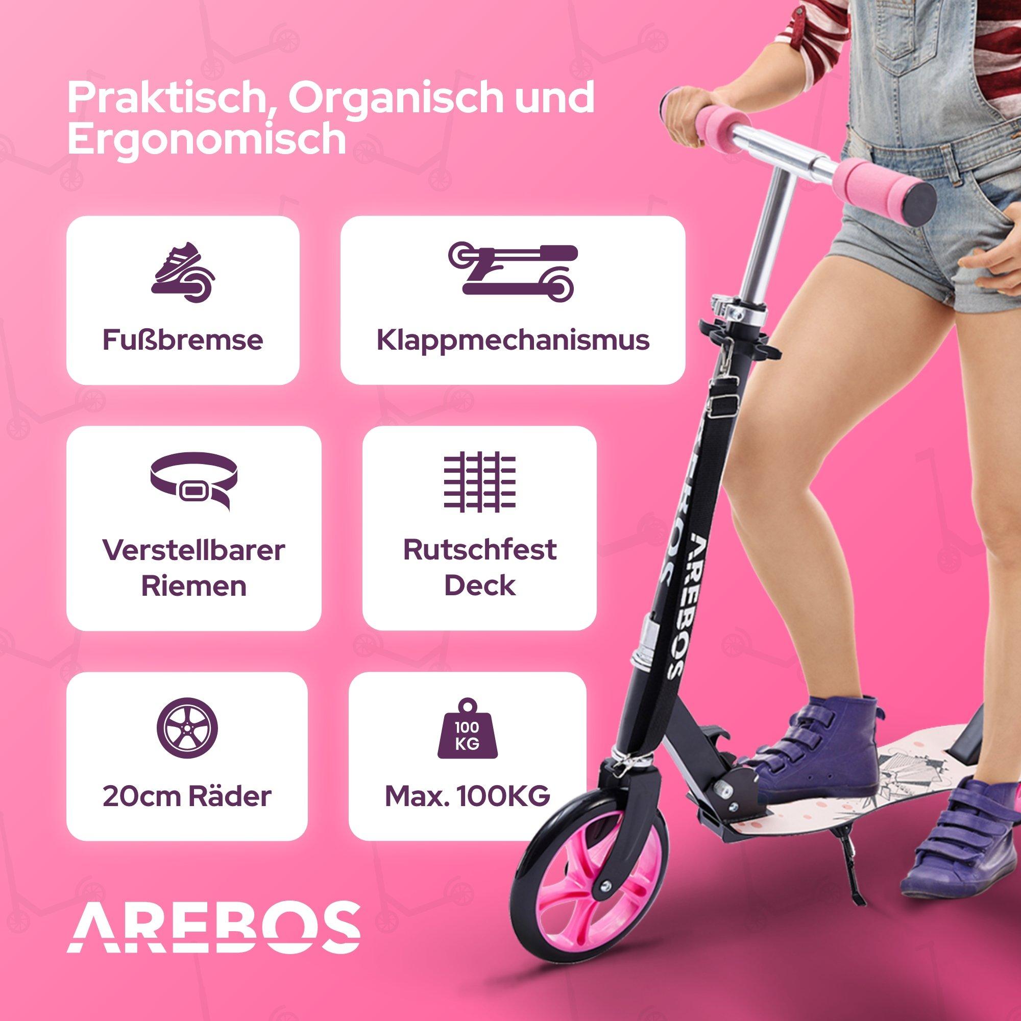 Arebos  Trottinette pour Adultes et Enfants Pliable Hauteur Ajustable 