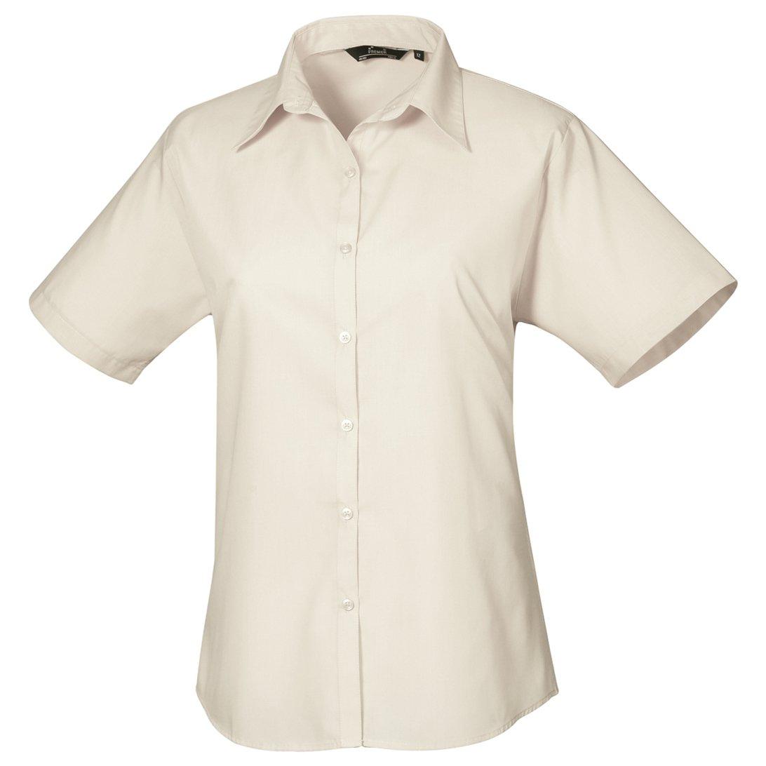 Image of Kurzarm Popeline Bluse Arbeitshemd Damen Beige 42