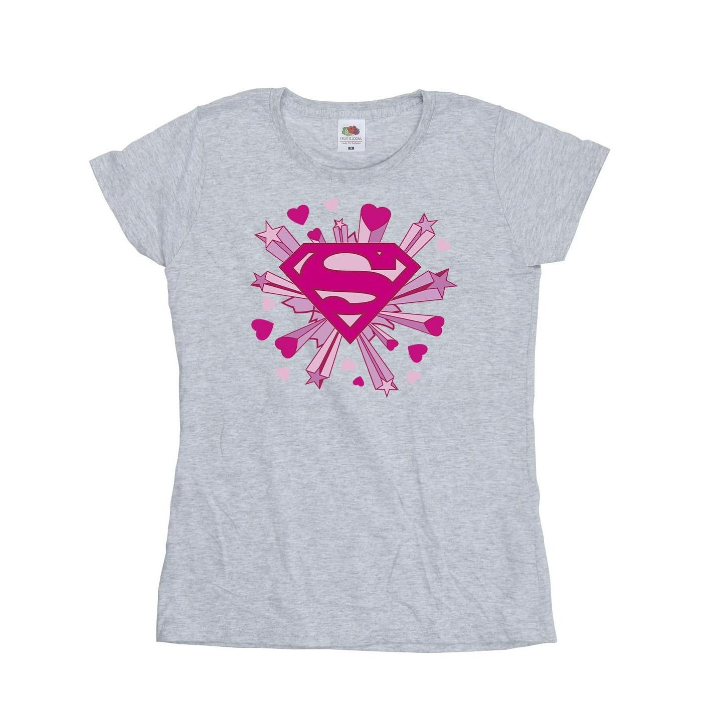 Image of Superman Pink Hearts And Stars Logo Tshirt Damen Grau XL